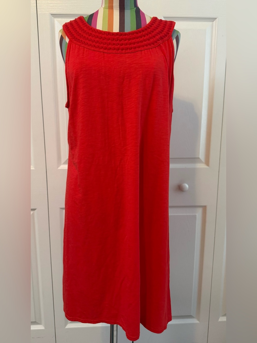 Tommy Bahama Red Sleeveless Midi Dress with Crochet Cleopatra Collar